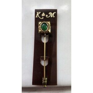 K&M Stick Pen Gold-Tone With Green Glass Vintage